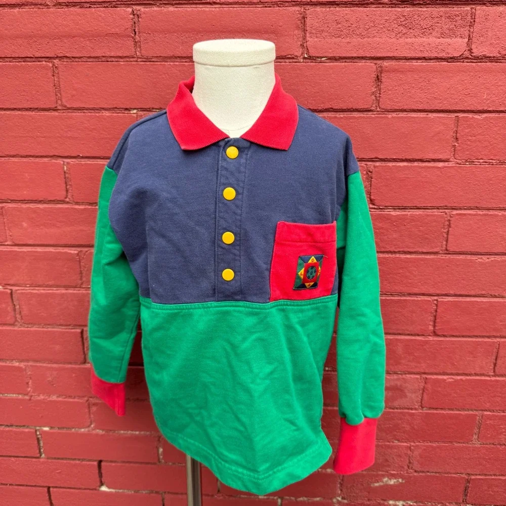 Vintage Gymboree 90s 1/4 Zip Pullover Soccer Patch Colorblock Rainbow Tags